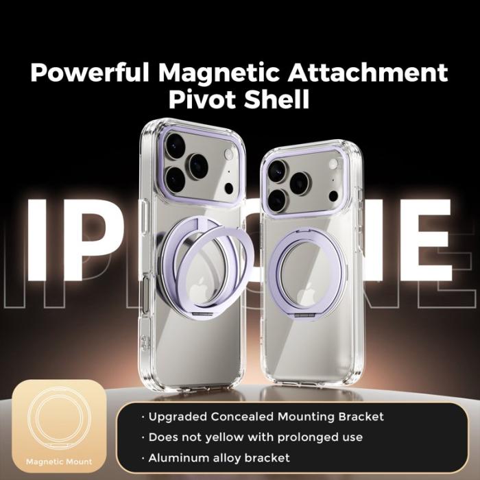 ABEEL - ABEEL Q-LUCK iPhone 17 Pro Skal Shockproof Rotating Kickstand Lila