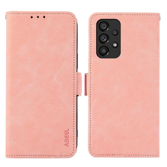 ABEEL - ABEEL Samsung Galaxy A33 5G Skal PU Läder RFID Skydd Rosa