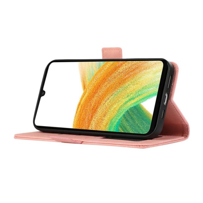 ABEEL - ABEEL Samsung Galaxy A33 5G Skal PU Läder RFID Skydd Rosa