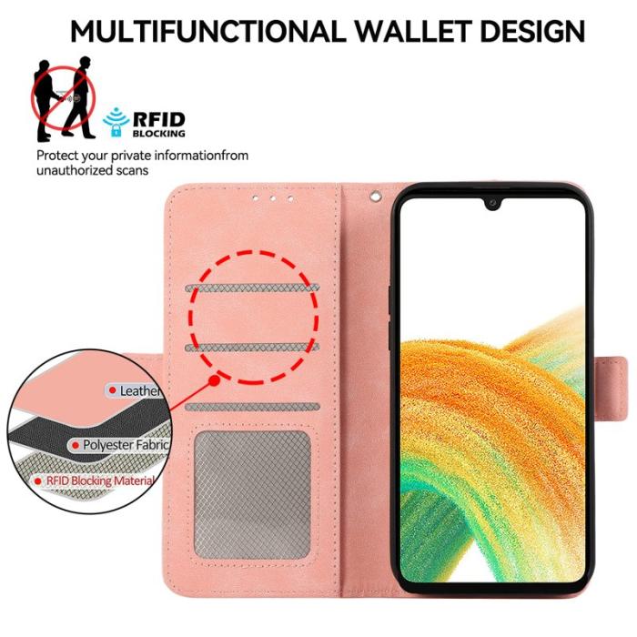 ABEEL - ABEEL Samsung Galaxy A33 5G Skal PU Läder RFID Skydd Rosa