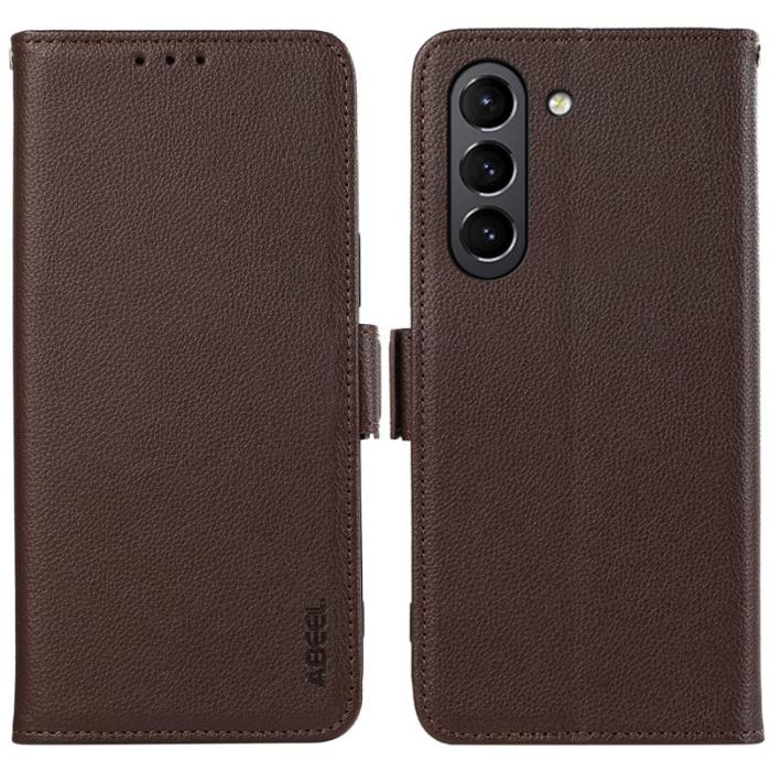 ABEEL - ABEEL Samsung Galaxy S21 FE 5G Skal PU Läder RFID Brunt