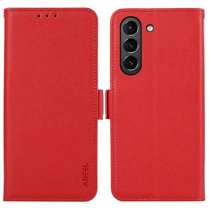 ABEEL - ABEEL Samsung Galaxy S21 FE 5G Skal PU Läder RFID Röd
