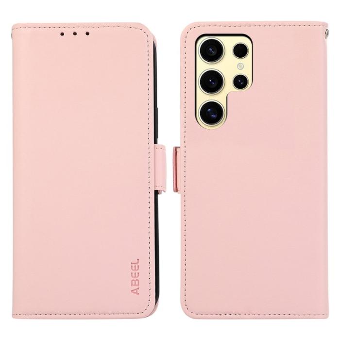 ABEEL - ABEEL Samsung Galaxy S22 Ultra 5G Fodral Läder RFID Skydd Rosa