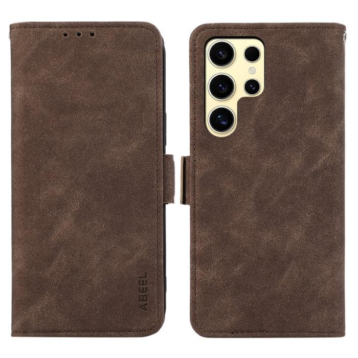 ABEEL - ABEEL Samsung Galaxy S22 Ultra 5G Skal PU Läder RFID Brown