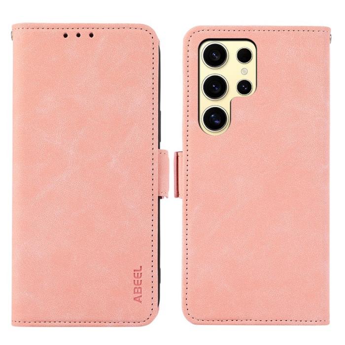 ABEEL - ABEEL Samsung Galaxy S22 Ultra Fodral PU Läder Skydd Pink