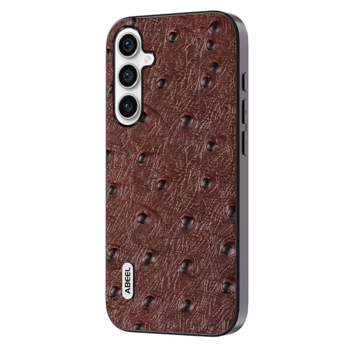 ABEEL - ABEEL Samsung Galaxy S23 FE Fodral Äkta Läder Ostrich Kaffe