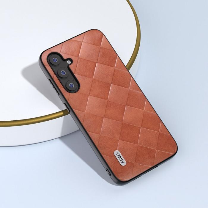 ABEEL - ABEEL Samsung Galaxy S23 FE Skal Grid Textur PU Läder Brun
