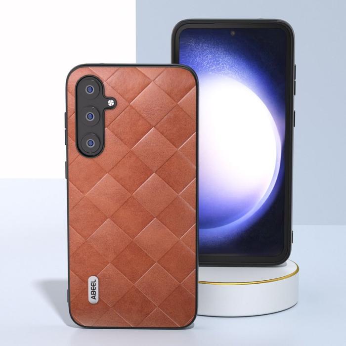 ABEEL - ABEEL Samsung Galaxy S23 FE Skal Grid Textur PU Läder Brun