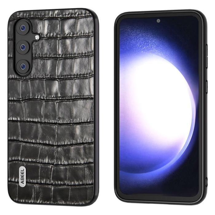 ABEEL - ABEEL Samsung Galaxy S23 FE Skal i Läder Krokodiltextur Svart