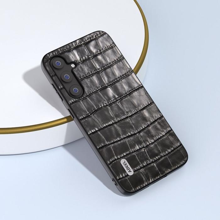ABEEL - ABEEL Samsung Galaxy S23 FE Skal i Läder Krokodiltextur Svart