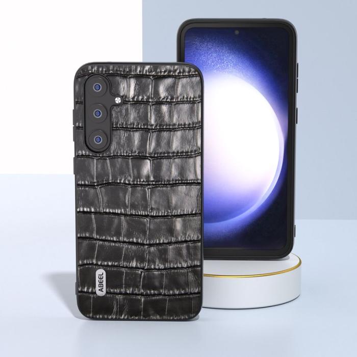 ABEEL - ABEEL Samsung Galaxy S23 FE Skal i Läder Krokodiltextur Svart