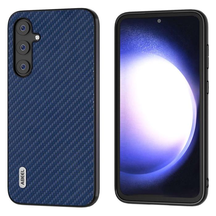ABEEL - ABEEL Samsung Galaxy S23 FE Skal i Läder med Kolfiber - Blå