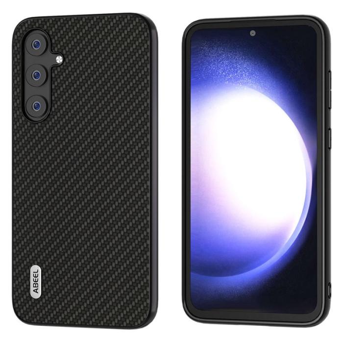 ABEEL - ABEEL Samsung Galaxy S23 FE Skal i Läder med Kolfiber - Svart