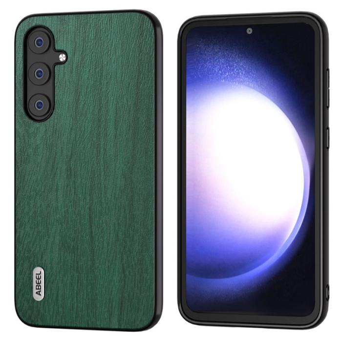 ABEEL - ABEEL Samsung Galaxy S23 FE Skal i trälook PU Läder Grön