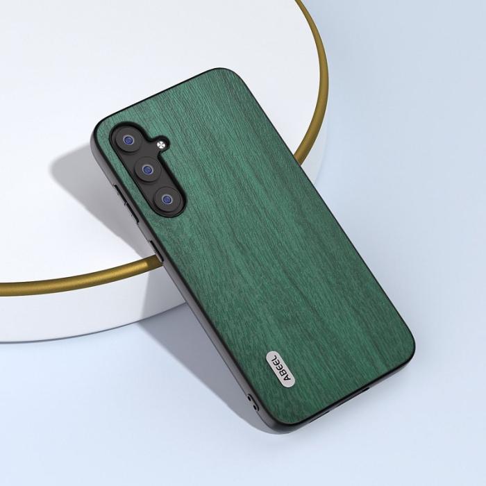 ABEEL - ABEEL Samsung Galaxy S23 FE Skal i trälook PU Läder Grön