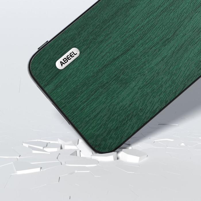 ABEEL - ABEEL Samsung Galaxy S23 FE Skal i trälook PU Läder Grön