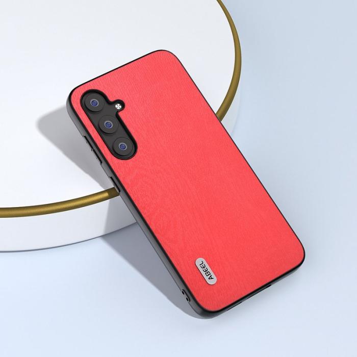 ABEEL - ABEEL Samsung Galaxy S23 FE Skal i trälook PU Läder Röd