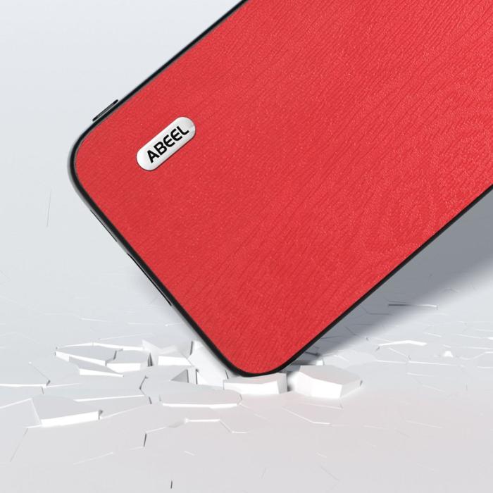 ABEEL - ABEEL Samsung Galaxy S23 FE Skal i trälook PU Läder Röd