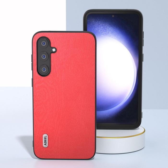 ABEEL - ABEEL Samsung Galaxy S23 FE Skal i trälook PU Läder Röd