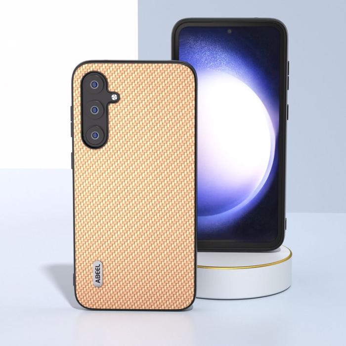 ABEEL - ABEEL Samsung Galaxy S23 FE Skal Läder Coated Carbon Fiber Gul