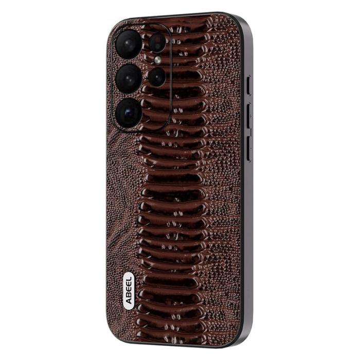 ABEEL - ABEEL Samsung Galaxy S23 Ultra Skal Crocodile Textur Kaffe