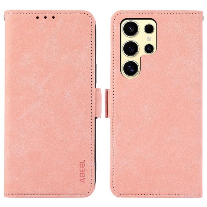 ABEEL - ABEEL Samsung Galaxy S23 Ultra Skal PU Läder Flip Skydd - Rosa