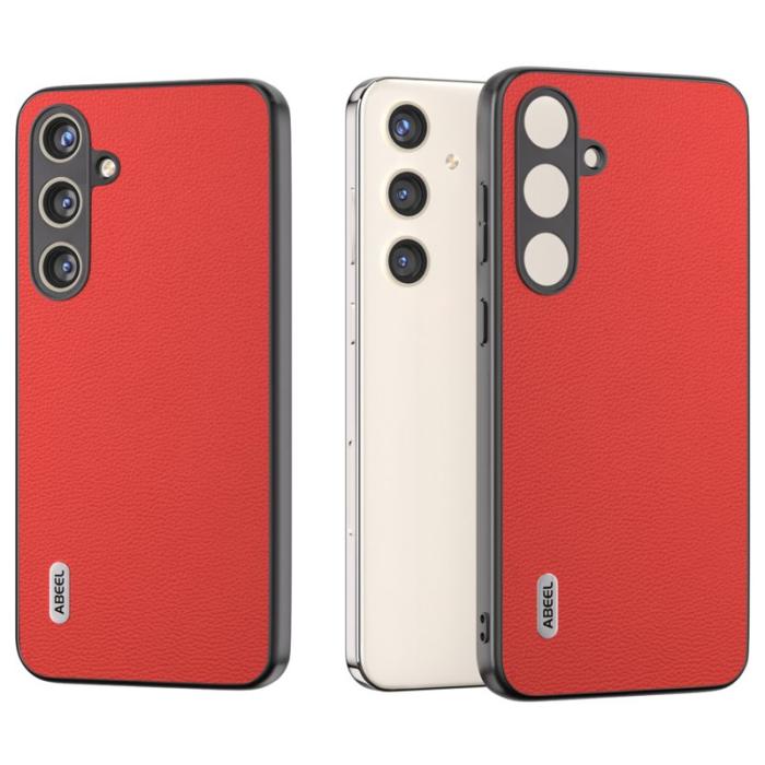 ABEEL - ABEEL Samsung Galaxy S24 Bakskydd Fodral Litchi Textur Röd