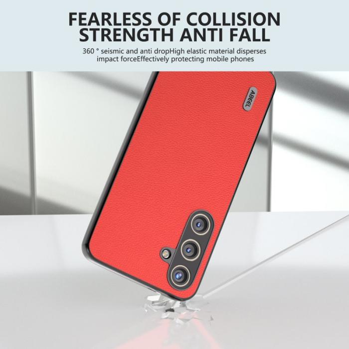 ABEEL - ABEEL Samsung Galaxy S24 Bakskydd Fodral Litchi Textur Röd