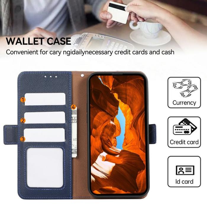 ABEEL - ABEEL Samsung Galaxy S24 FE Skal Litchi Textur Läder Blå