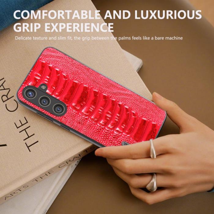 ABEEL - ABEEL Samsung Galaxy S24 Fodral Äkta Läder Krokodil Röd