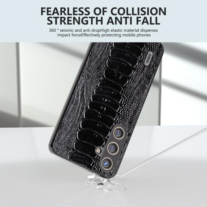 ABEEL - ABEEL Samsung Galaxy S24 Fodral Äkta Läder Krokodil Svart