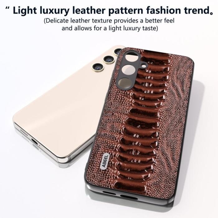 ABEEL - ABEEL Samsung Galaxy S24 Fodral Äkta Läder Krokodilstruktur - Kaffe