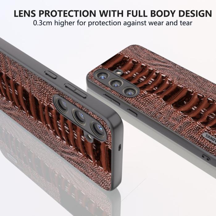 ABEEL - ABEEL Samsung Galaxy S24 Fodral Äkta Läder Krokodilstruktur - Kaffe