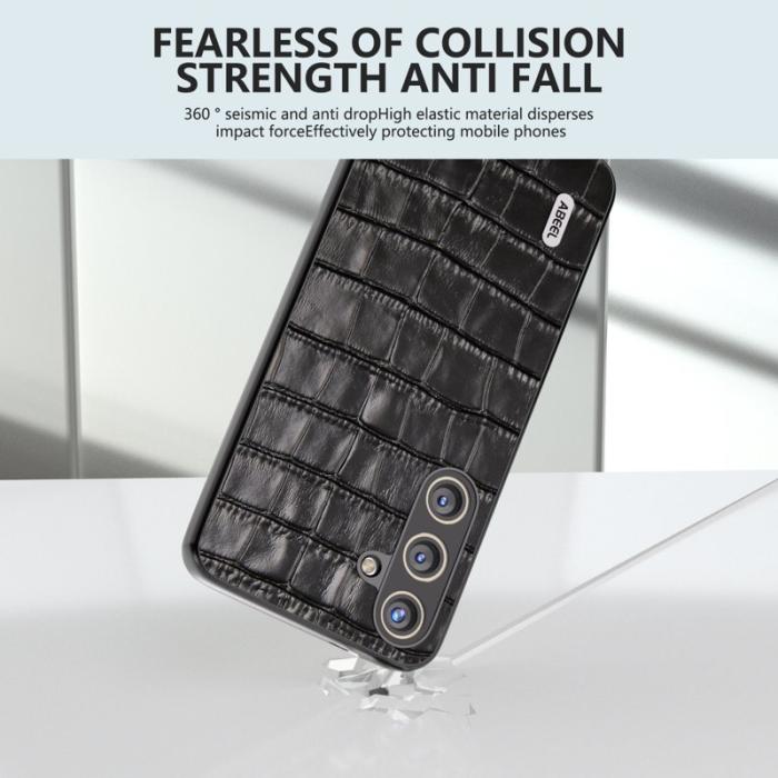ABEEL - ABEEL Samsung Galaxy S24 Fodral Äkta Läder Krokodiltextur Svart
