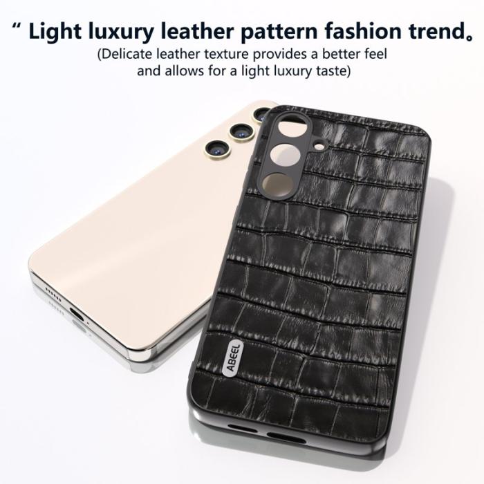ABEEL - ABEEL Samsung Galaxy S24 Fodral Äkta Läder Krokodiltextur Svart
