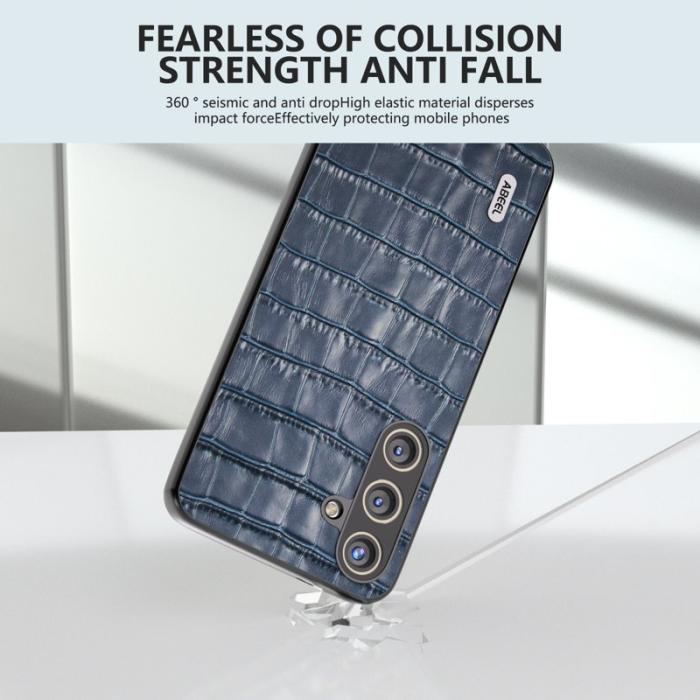 ABEEL - ABEEL Samsung Galaxy S24 Fodral Krokodil Textur Äkta Läder Blå