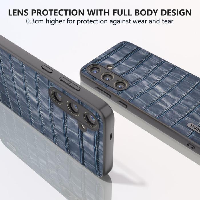 ABEEL - ABEEL Samsung Galaxy S24 Fodral Krokodil Textur Äkta Läder Blå