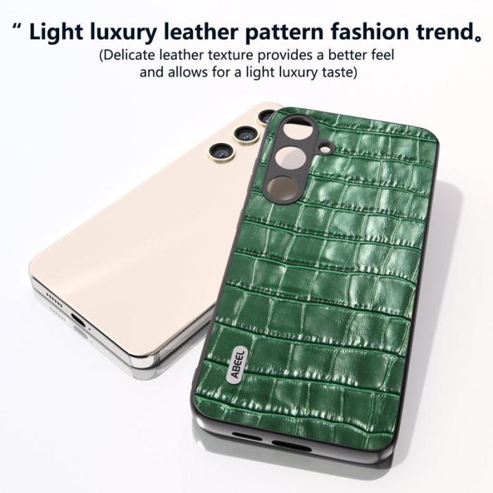 ABEEL - ABEEL Samsung Galaxy S24 Fodral Krokodiltextur Äkta Läder Grön