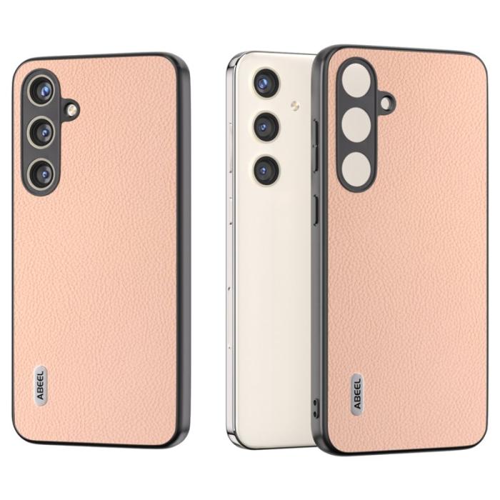 ABEEL - ABEEL Samsung Galaxy S24+ Fodral Litchi Textur Läder - Rosa