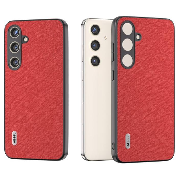 ABEEL - ABEEL Samsung Galaxy S24 Läderfodral med Korsmönster - Röd
