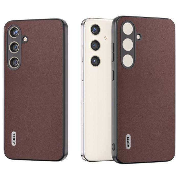 ABEEL - ABEEL Samsung Galaxy S24+ Nappa Mönster Skal Äkta Läder - Kaffe