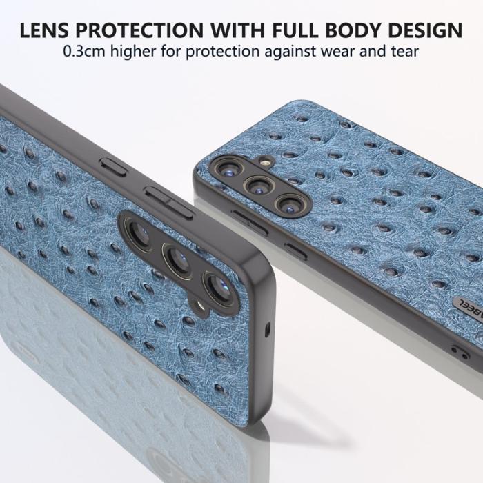 ABEEL - ABEEL Samsung Galaxy S24+ Skal Äkta Läder Blå Ostrich Mönster