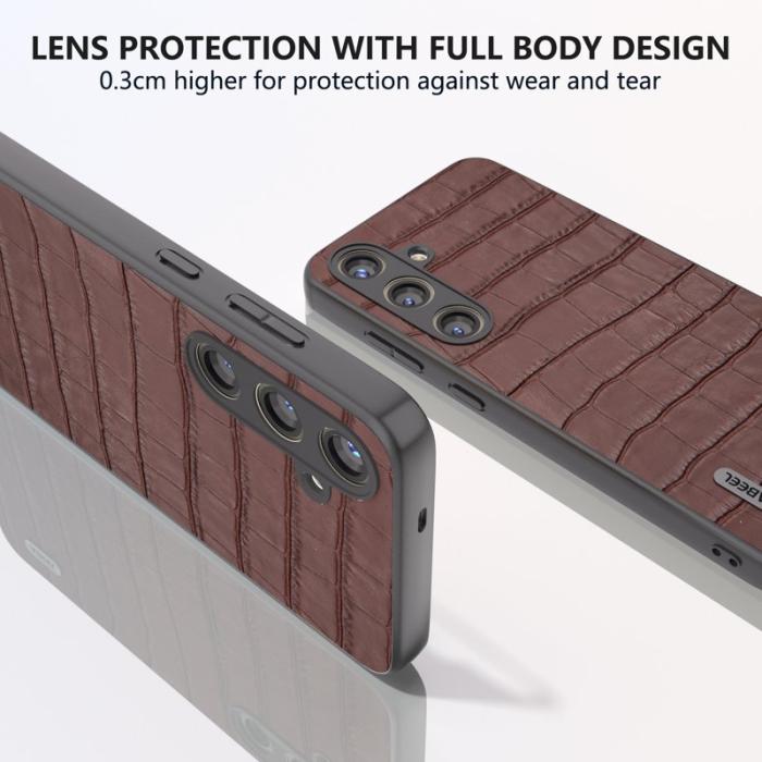 ABEEL - ABEEL Samsung Galaxy S24+ Skal Äkta Läder Krokodilstruktur - Brun