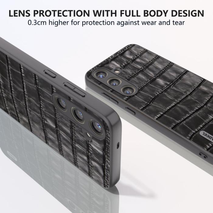 ABEEL - ABEEL Samsung Galaxy S24+ Skal Äkta Läder Krokodiltextur Svart