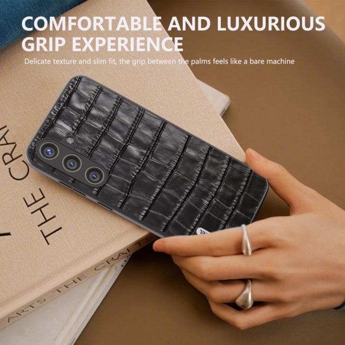 ABEEL - ABEEL Samsung Galaxy S24+ Skal Äkta Läder Krokodiltextur Svart