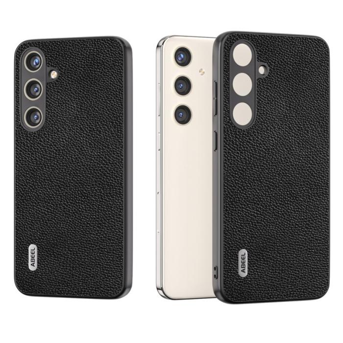 ABEEL - ABEEL Samsung Galaxy S24 Skal Äkta Läder Litchi Textur Svart