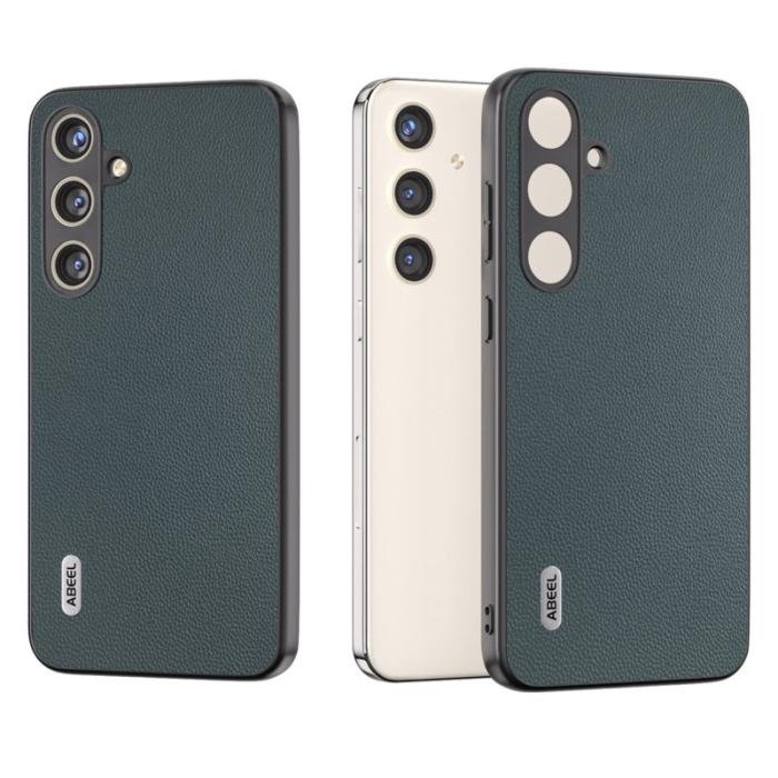 ABEEL - ABEEL Samsung Galaxy S24 Skal Äkta Läder + PC Rep-skydd Grön