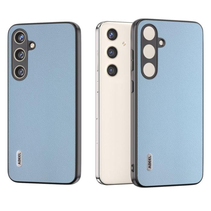 ABEEL - ABEEL Samsung Galaxy S24+ Skal Äkta Läder + PC Rep-skydd - Ljusblå