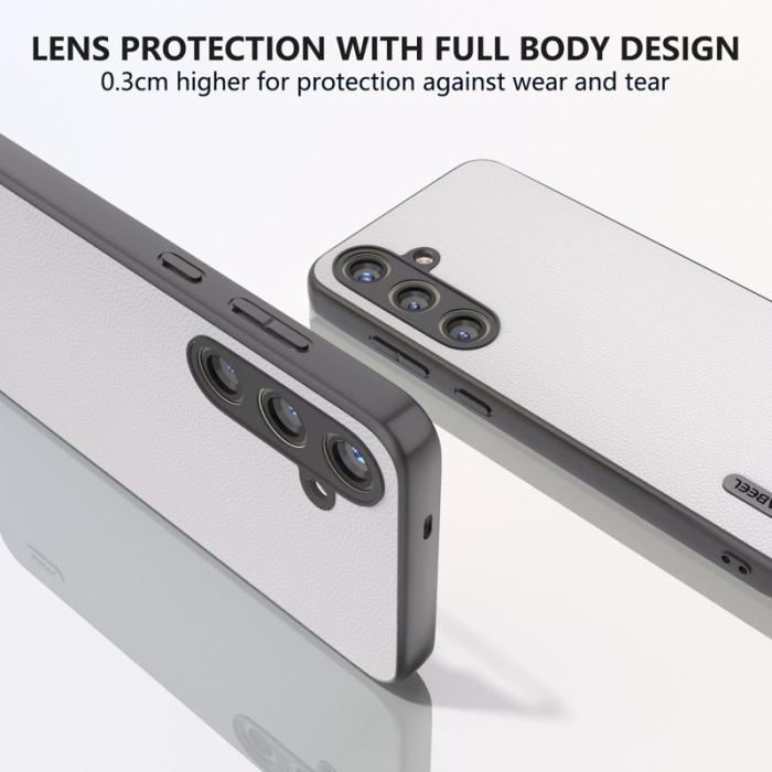 ABEEL - ABEEL Samsung Galaxy S24+ Skal Äkta Läder + PC Rep-skydd Vit