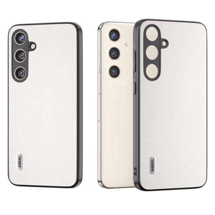 ABEEL - ABEEL Samsung Galaxy S24+ Skal Äkta Läder + PC Rep-skydd Vit